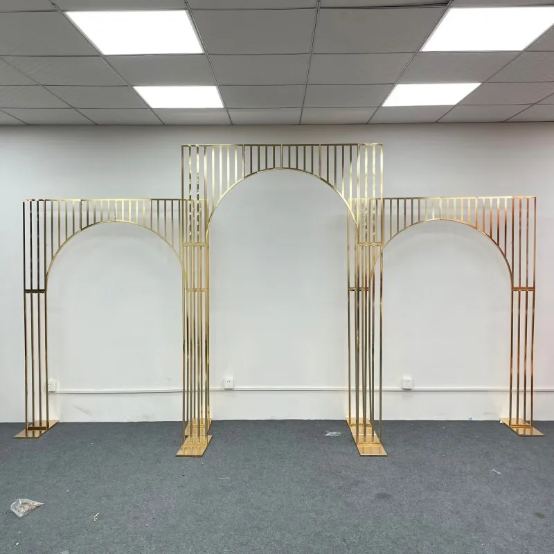 big wedding wedding arch shaped frame stand wall gold metal backdrop event stage background decoration