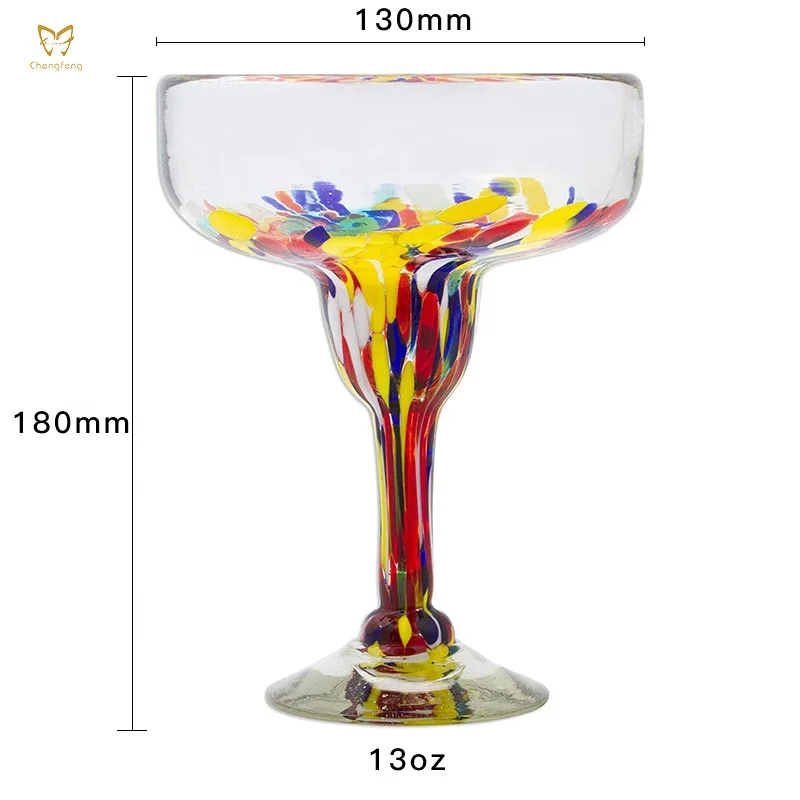 Hand Blown Colourful Cocktail Glass Mexican Art Style