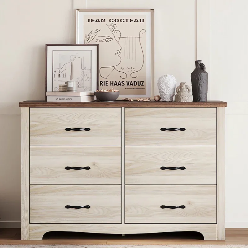 Factory Living Room Wooden Chest Storage Organizer Cabinet White Drawer Dressers 6 Drawers Bedroom Furniture