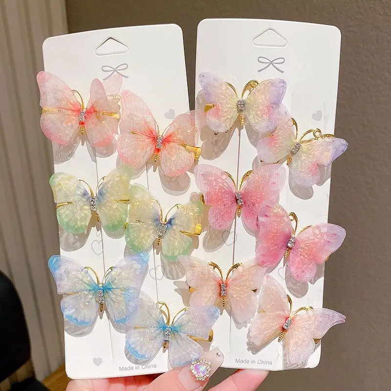 wholesale 3D Butterfly Hair Clip For Kids Double Layer colorful cheap girls  Barrette Lovely moving butterfly Hairpins