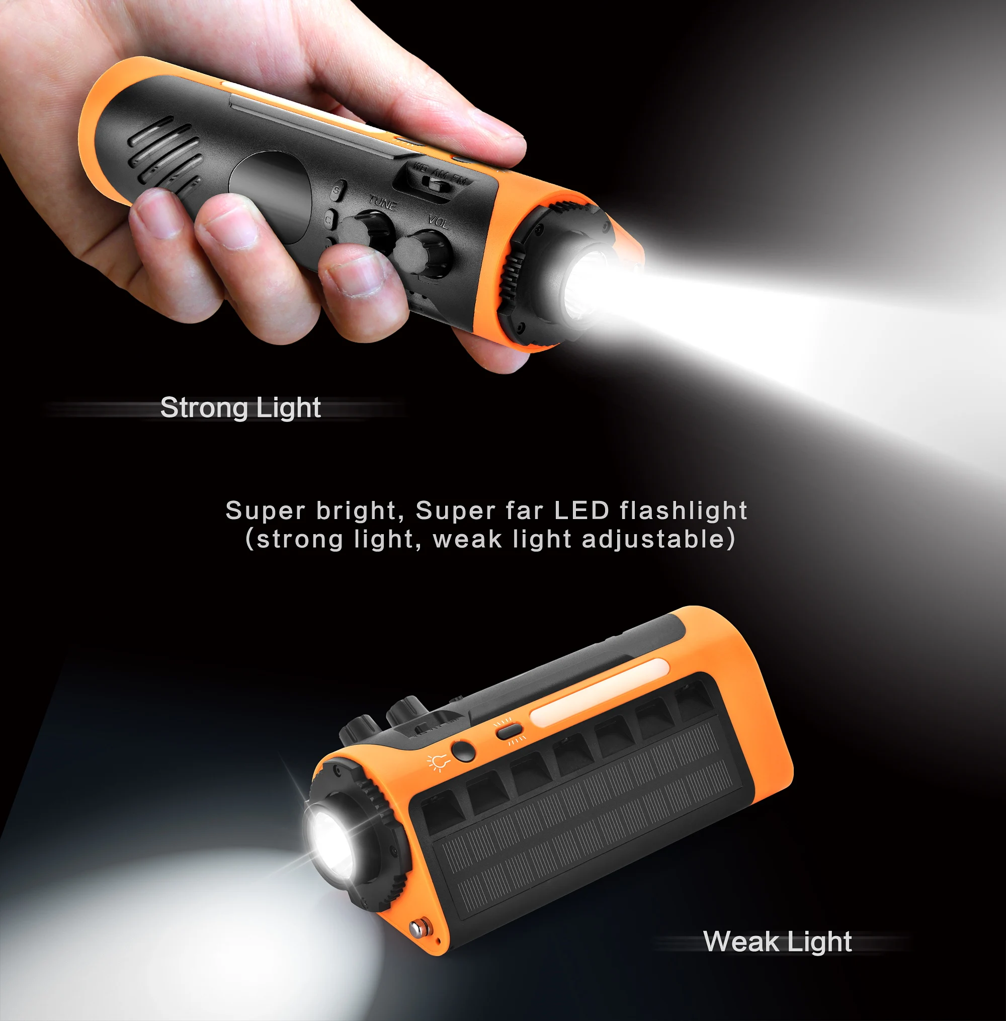emergency solar radio hand crank weather fm am radio portable rechargeable solar display