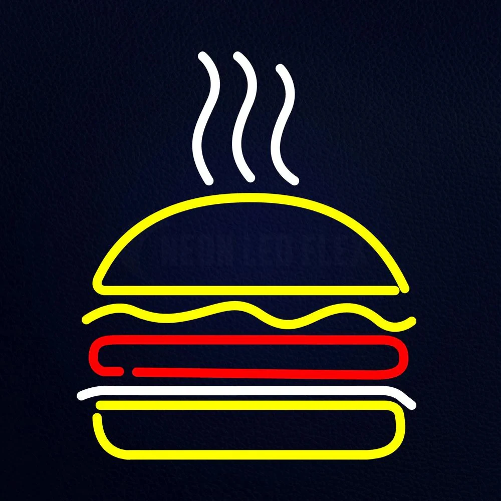 Customizable All-Kinds Catering Neon Sign Burgers Fries Colorful AC/LED Light Source Stand Outdoor Stores Decoration