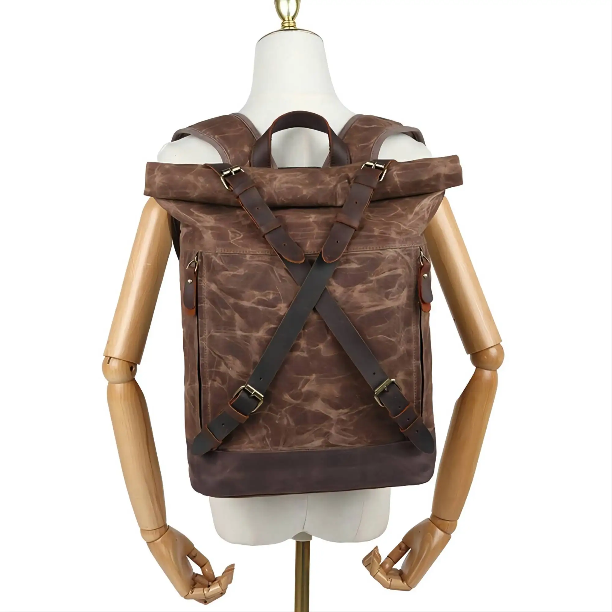 Strong Waxed Canvas Shoulder Backpack Bag Outdoor Waterproof Anti-theft Computer Bag Mountaineering Backpack