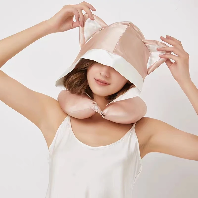 Flying Pillow Cat travel aircraft pillow silk pillowcase hat sleep shading U-shaped neck pillow