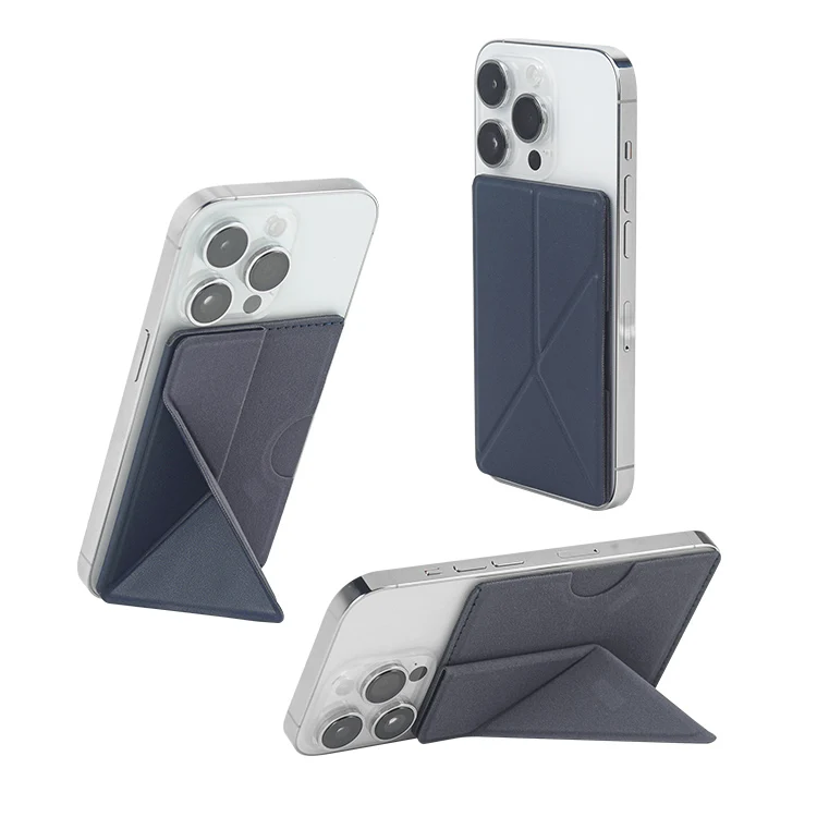 Personalized Cell Phone pu leather Adhesive Card Holder with foldable phone stand