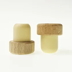 Customized Reusable T Shape Wooden Synthetic Wine Cork Stopper Wood Top Cap Polymer Cork