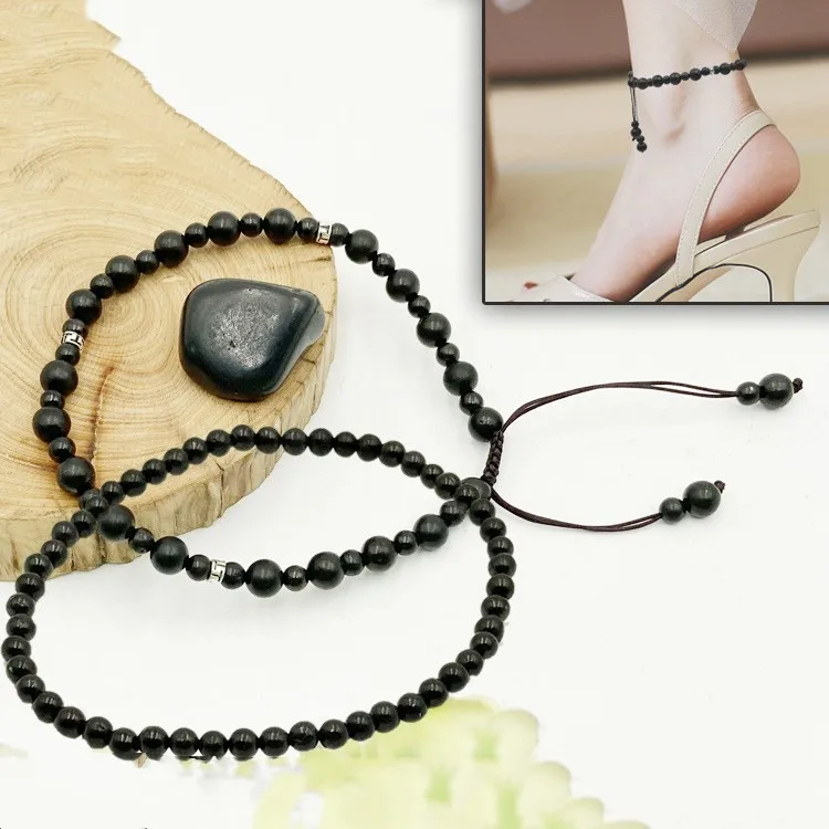 Wollet Wholesale Multiform Irregular Russian Shungite Stone Beads Anklet Bracelet