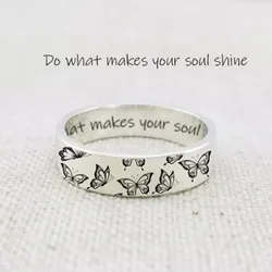 Vintage Do What Makes Your Soul Shine Letter Women Rings Simple Carving Butterfly Pattern Rings for Women Party Jewelry Gift