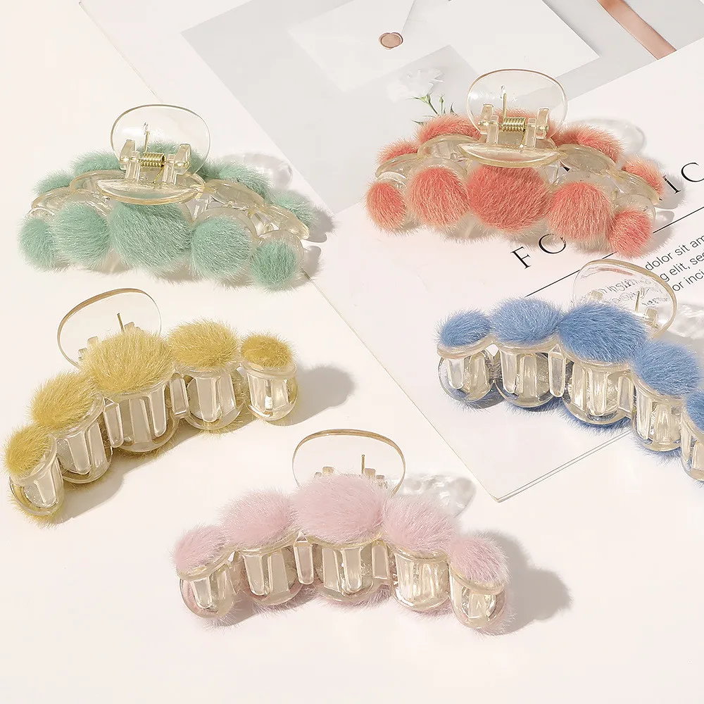 Women Mink Fur Hair Claw Small Banana Hair Clips Crab Hairpins Hair Accessories for Girl Headdress Ornament Hairgrips Barrettes