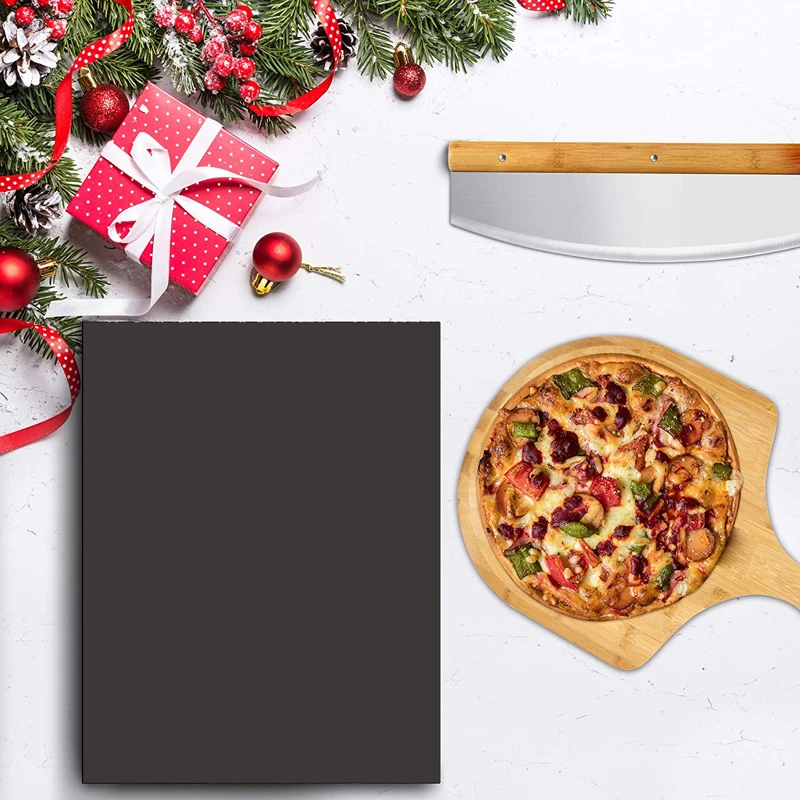 Бамбуковые доски для Пиццы Набор пилинга с черным кордиеритом пиццы камень печи и нож