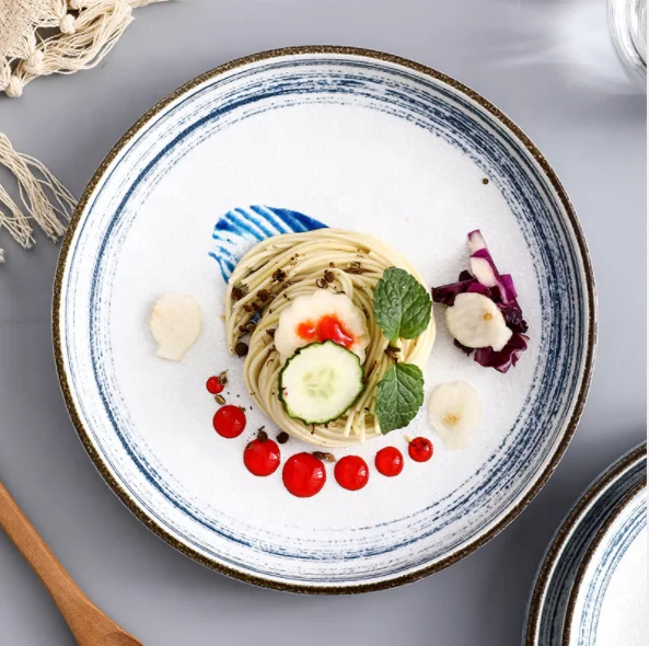 Simple Japanese-style tableware hotel restaurant hand-painted display decoration dessert salad ceramic plate