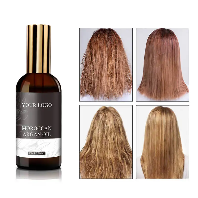 Private Label Organic Argan Oil Morocco split ends hair treatment leave in argan oil for damaged hair