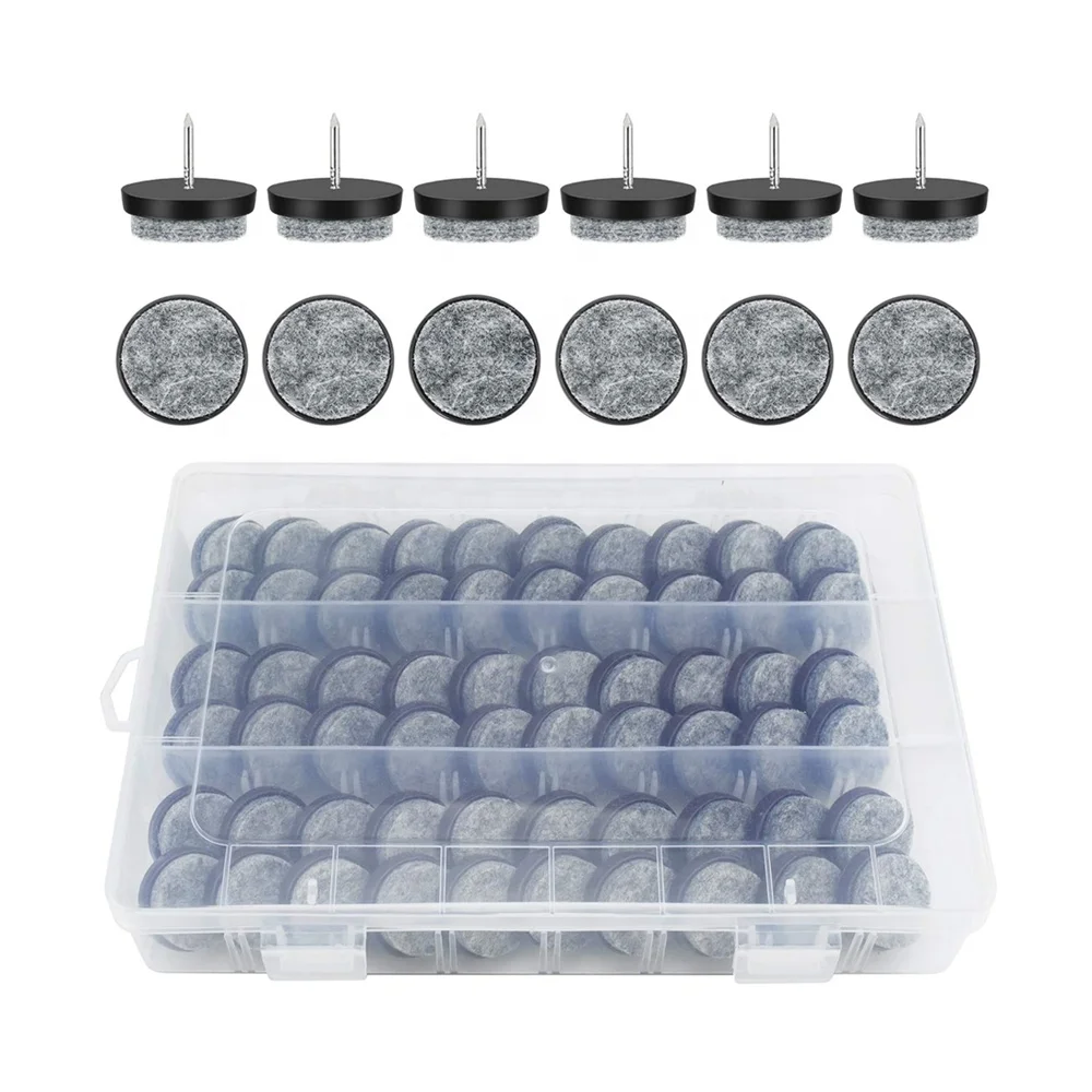 60 Pack 24 mm Black Round Heavy Duty Nail-on Felt Pads for Wooden Furniture Chair Tables Legs Feet