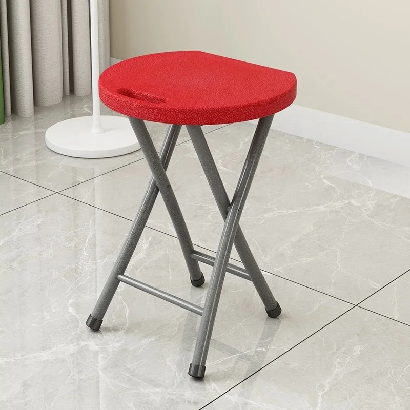 Plastic folding chair stool round seat metal leg simple small bench dining table chair picnic camping outdoor portable stool