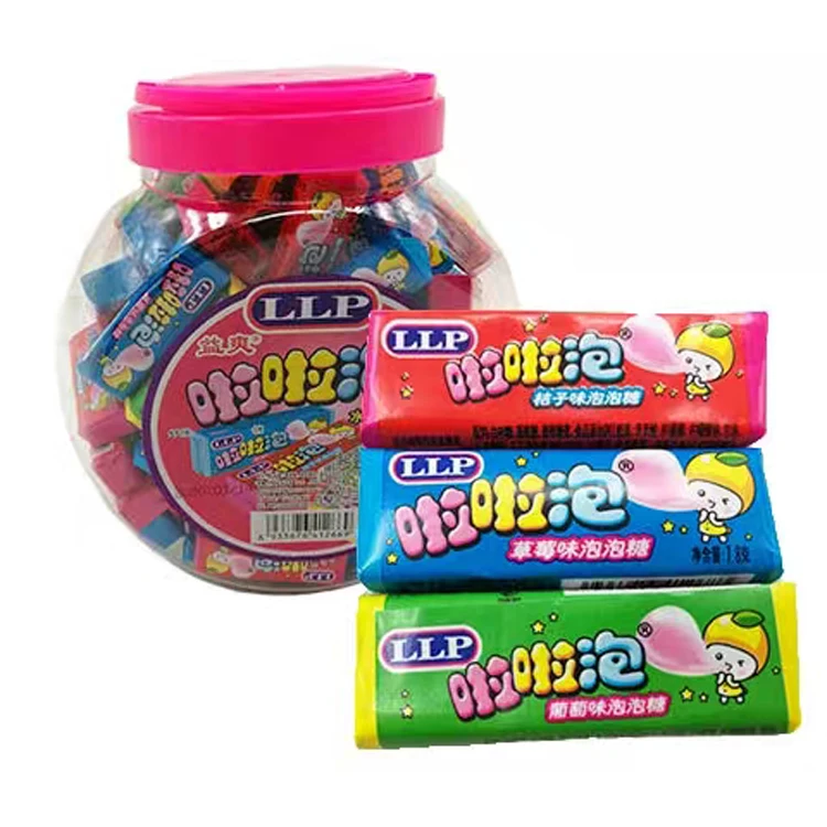 
Jar packing gum custom made low sugar sweet cartoon Fruity bubble gums candy 
