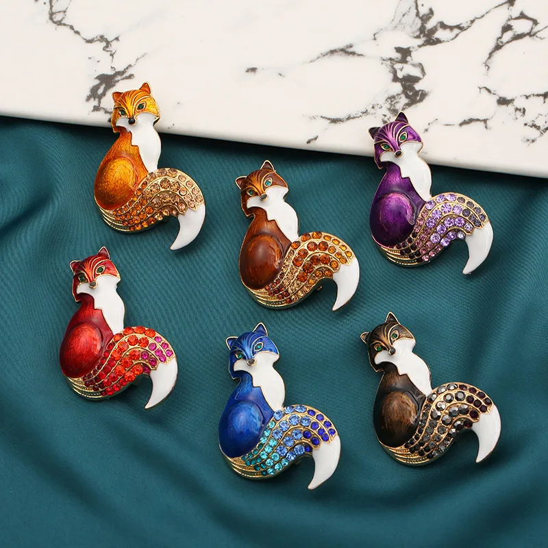 Rhinestone Enamel Fox Brooches For Women Animal Party Causal Brooch Pins Gifts