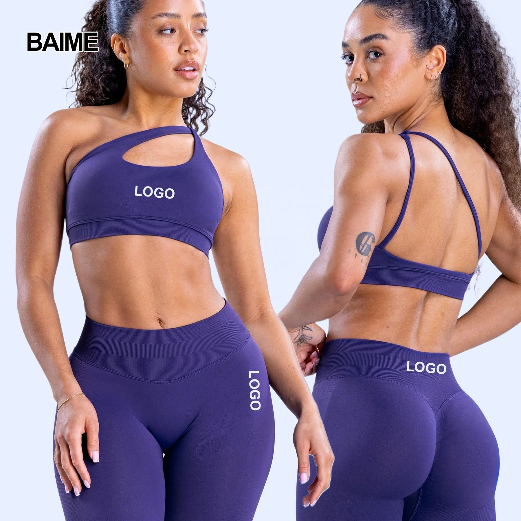 Dfyne Seamless Yoga Set for Women Scrunch Butt Legging One Shoulder Bra Impact Gym Suit Plus Size Options