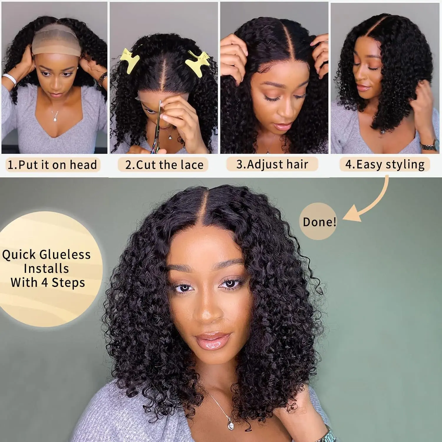 2024 Factory Wholesale Luxury Curly Lace Curly High Temperate Fiber Synthetic Short Wig For Black Women