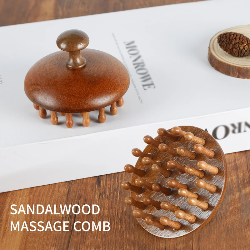Round Tip Scalp Massager Comb for Dandruff Removal Hair Growth Stress Relax Wooden Scalp Massager