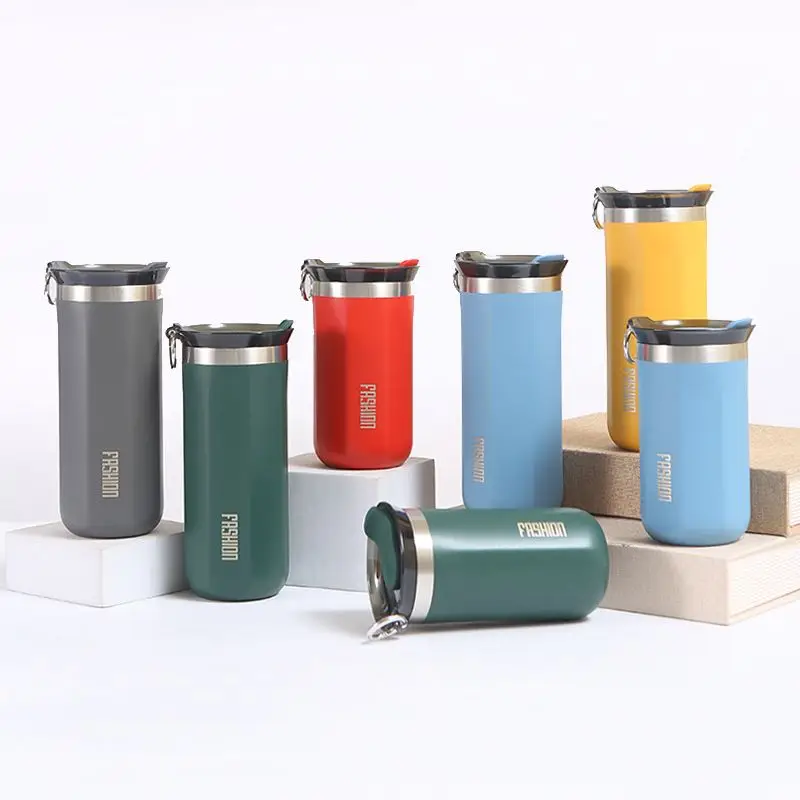 New Arrivals Custom Logo  350ml 500ml Stainless Steel Double Walled Insulated Travel Coffee Cup Mug Tumbler With Handle Ring