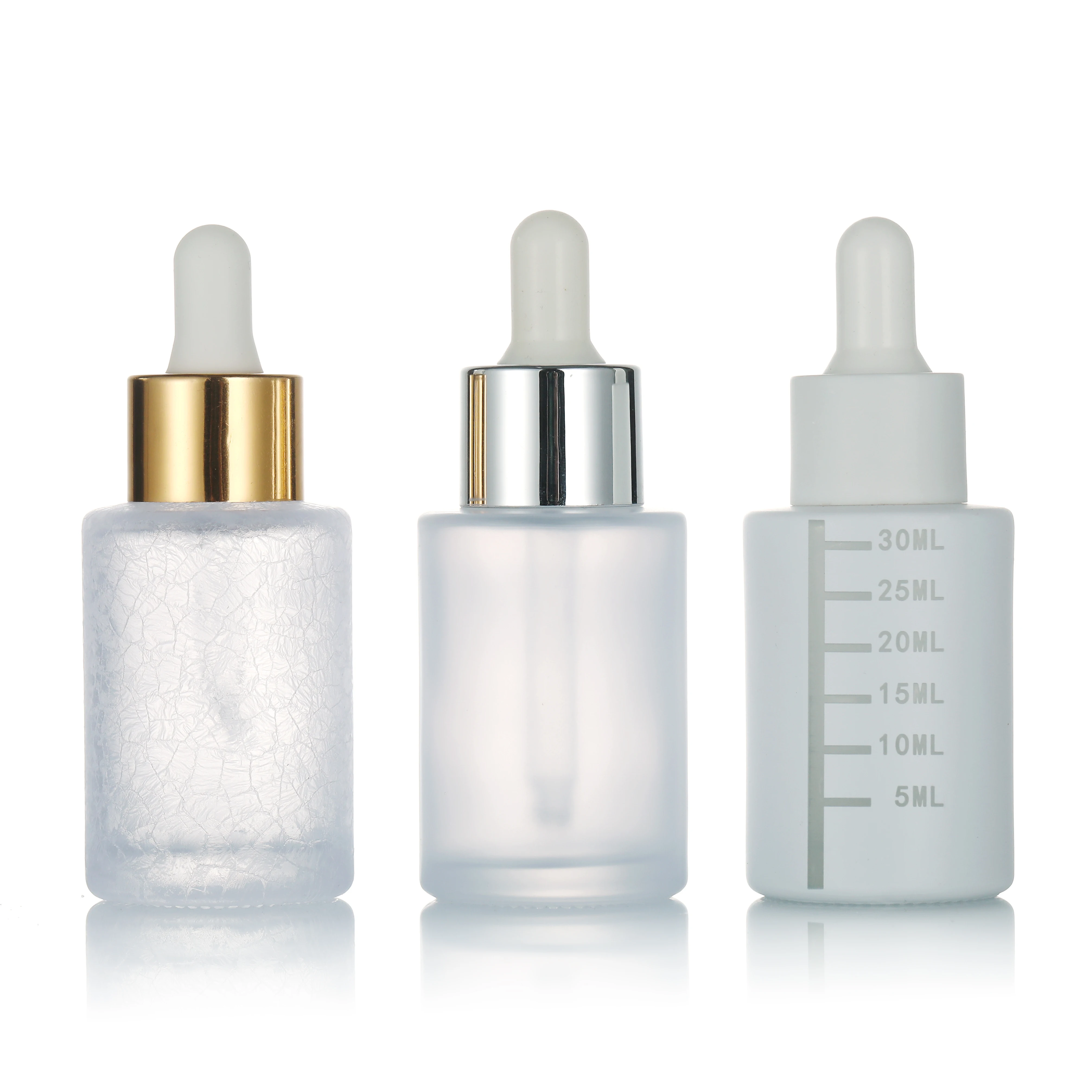 10 15 20ml 1oz 30ml 60ml 80ml clear frost dropper bottle for oil cosmetic with silver black white lid serum bottles glass