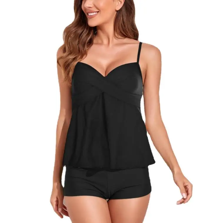Пышные, которая контролирует живот, пляжный купальный Tankini Купальник для женщин Cover Up костюмы майка без рукавов с круглым вырезом с трусы