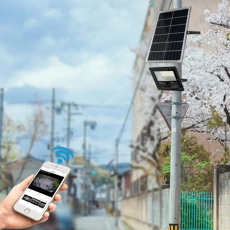 Remote Control Smart With Cctv Camera Waterproof Outdoor Ip67 200w 300w 400w Security Solar Led Flood Light