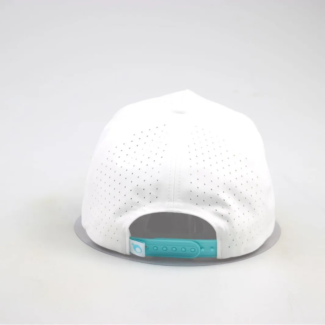 Fashion Custom Sports 5 Panel Rubber loop  Logo Baseball Cap, Waterproof Laser Cut Drilled Hole Perforated Curved Brim golf Hat