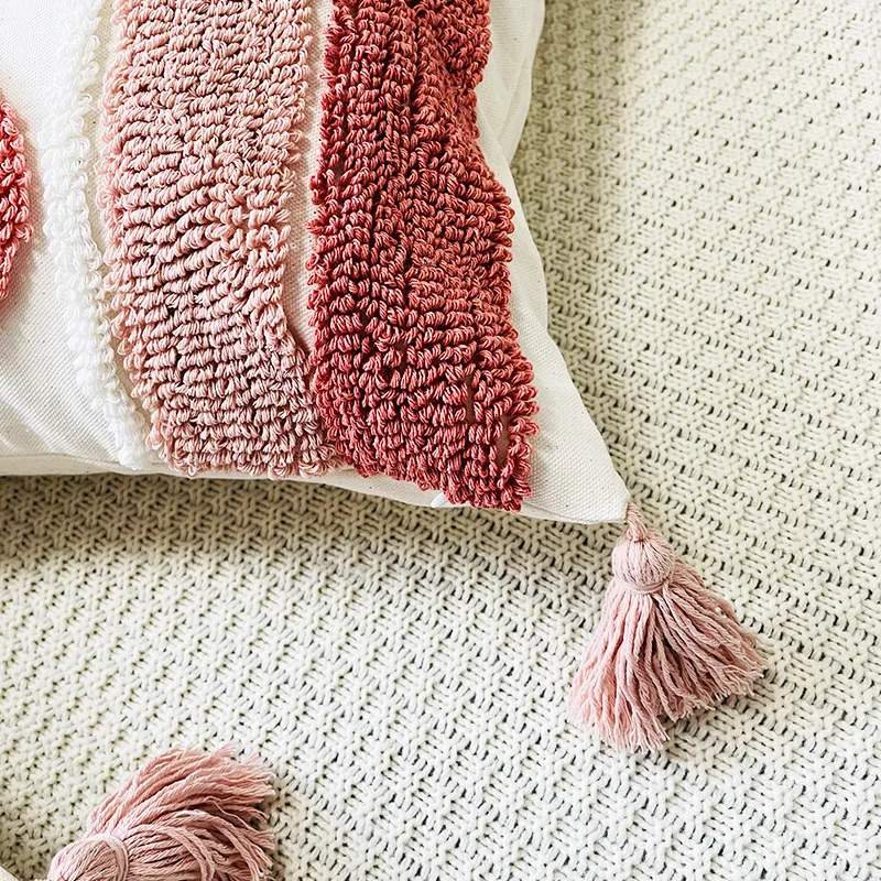 Bohemian style small fresh circle velvet rainbow geometric clustering embroidery pillowcase