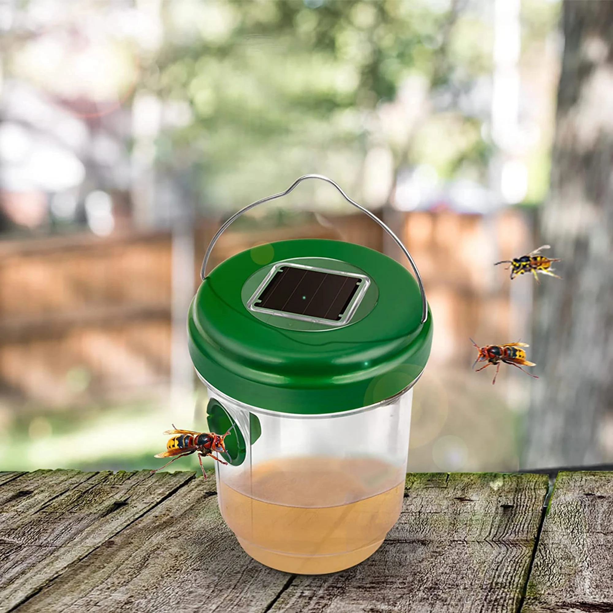 LED Solar Powered Fly Wasp Trap Outdoor Plastic Hornet Yellow Jackets Bees Insect Catcher Flying Bee Hornet Trap