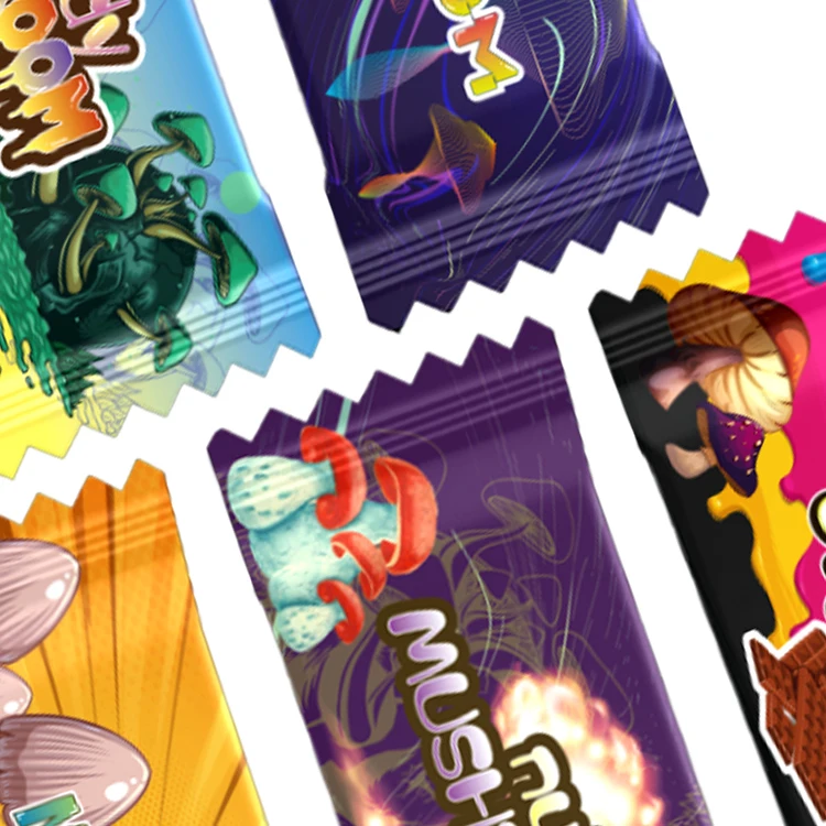 Custom digital candy nut energy mushroom chocolate bar packaging 3.5 sachet mylar bags