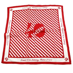 Birthday Party Fashion Lady Girl Bag Bandanas Geometric Striped Red White Square Women Custom Printing 53CM Small Silk Scarf