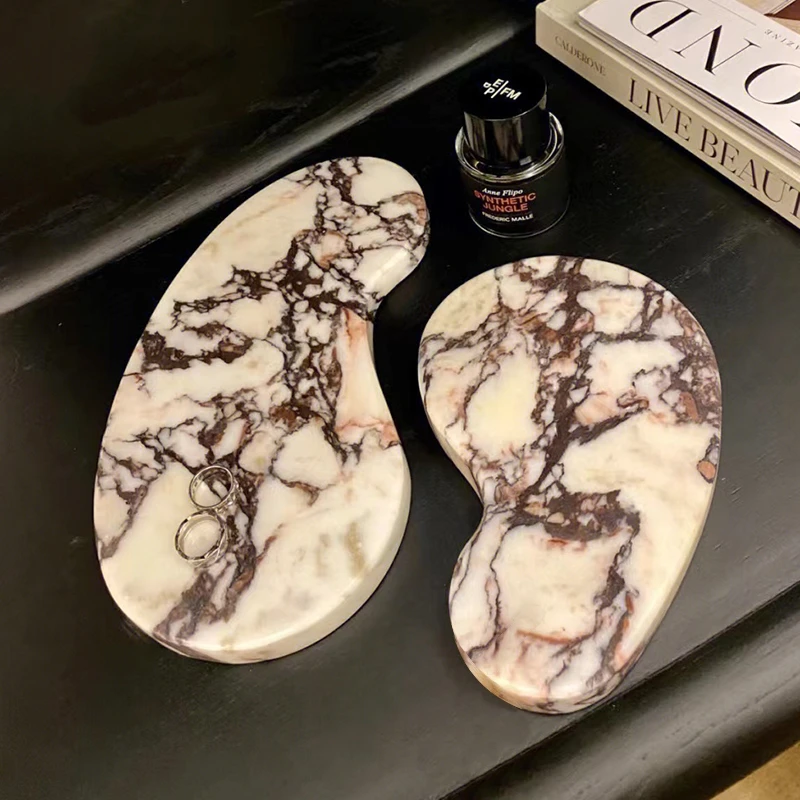 stonekocc Italian Luxury Natural Marble Calacatta Viola Violet Minimalist Trinket Catchall Tray for Perfume Food Plate Slate