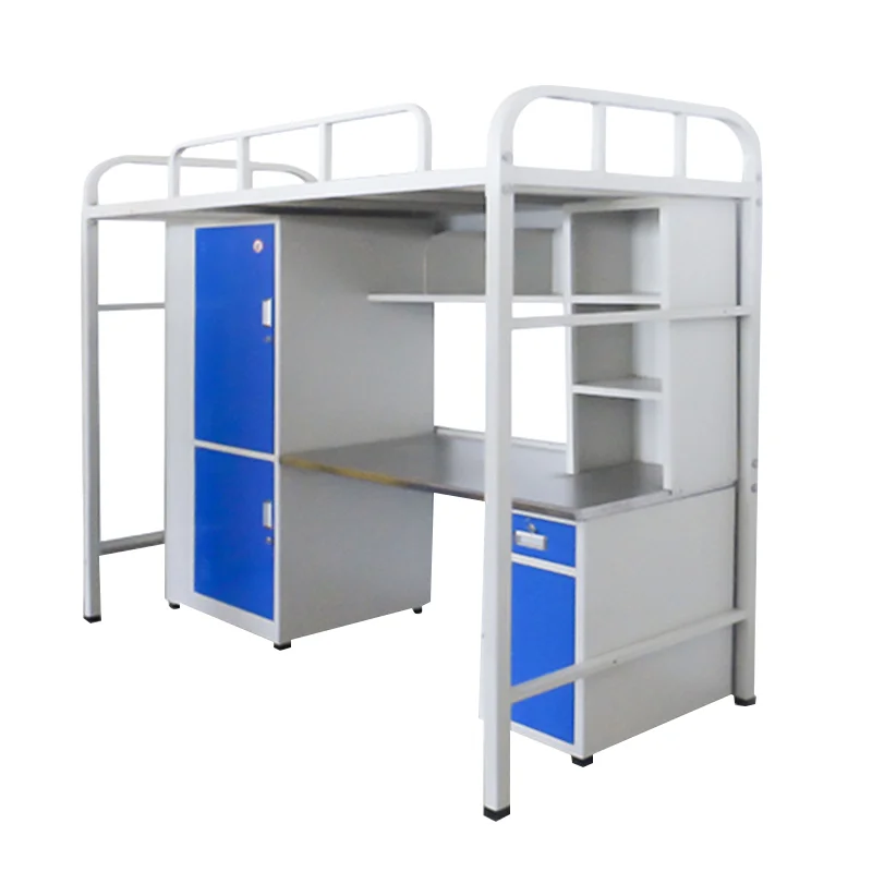 New Design Steel apartment bed dormitory loft bunk bed  with storage wardrobe and cabinet