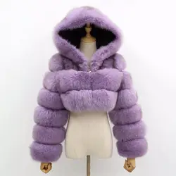 Quick Shipping Real Fur Fluffy Short Style Women Fashionable Hooded Fox Coat