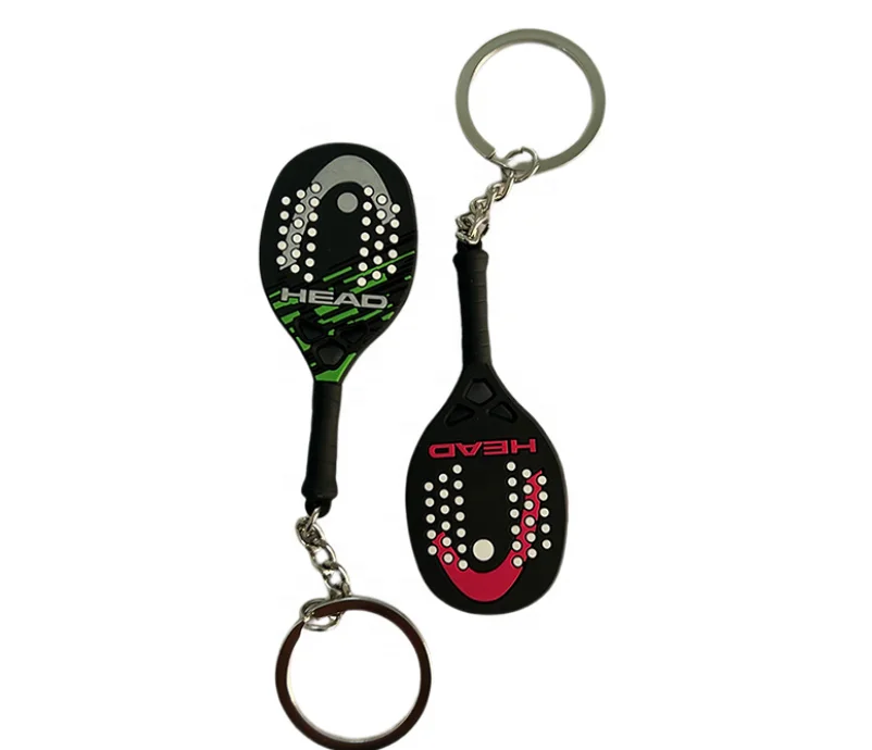 Manufacturer HEAD Custom PVC Rubber silicone Plastic Racket Keyring Padel Rocket Keychain 3D 2D emboss logo