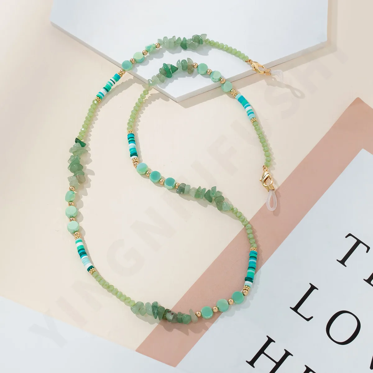New Fashion Solf Pottery Sunglasses Holder Straps Vintage Natural Stone Chips Colored Crystal Beaded Neck Glasses Chains