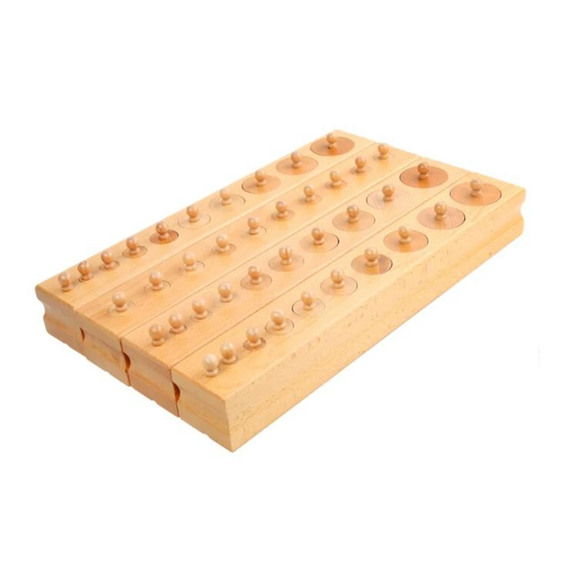 Montessori Material Knobbed Cylinder Blocks Set of 4 Preschool Educational Wooden Toys for Kids