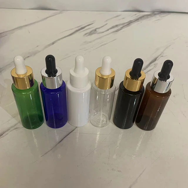 Hengjian Manufacturer Empty 50ml Amber Cosmetic Serum Essential Oil Plastic Dropper Bottle For Massage Oil With Glass Pipette