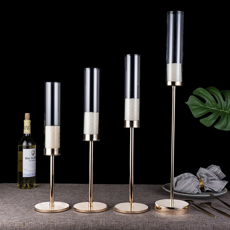 Gold Candle Stick Holder Metal Taper Votives Tube Candle Holder For Wedding Centerpieces