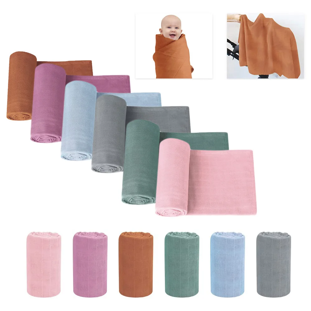Soft Solid Color 100% Cotton Organic Bamboo Gauze New Born Infant Baby Receiving Muslin Swaddle Wrap Blankets For All Seasons