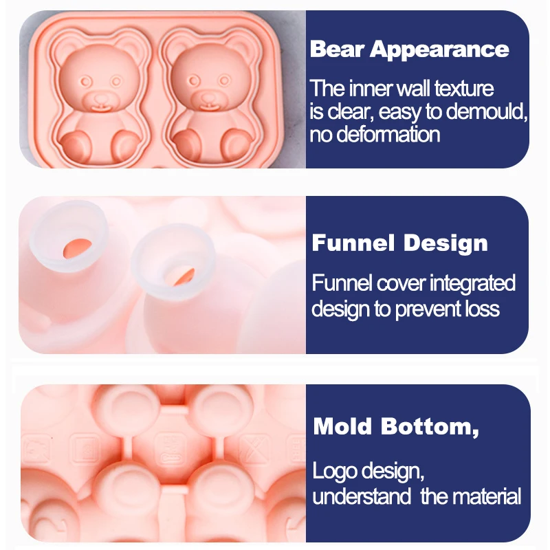 DIY Chocolate Mold Reusable Easy Release 3D Bear Shape Silicone Ice Cube Tray Jelly Cake Ice Mold