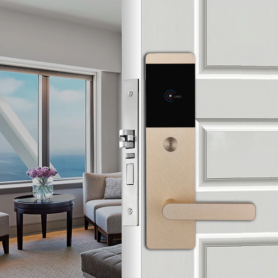 High security rfid key card door lock, Electronic 125khz T5577 M1 rf card smart hotel lock system with free software Sdk Api