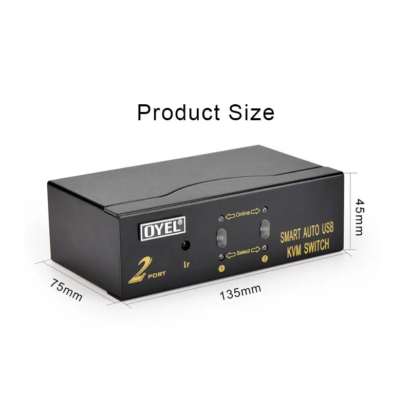 Factory can OEM 2 port Full-Automatic USB VGA KVM switch high quality  2X1 VGA KVM Switch with usb hub support 1920X1440@60HZ