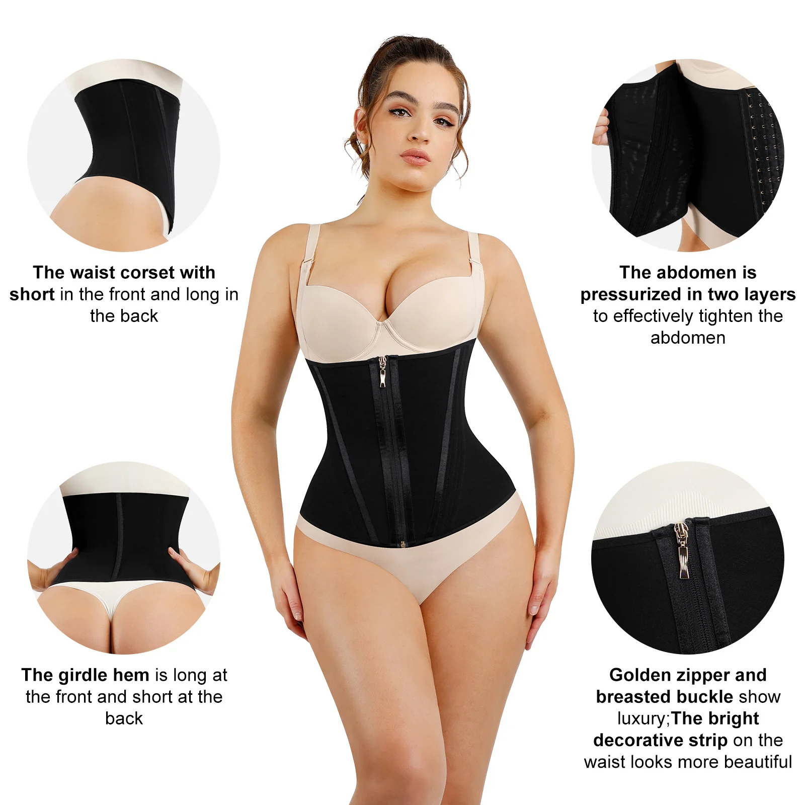 Custom Personal Logo Women High Compression 5 Built-In Steel Bone Tummy Control Waist Trainer Corset Shaper Body Shaper