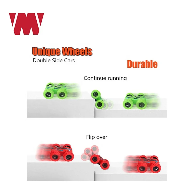 
4 Pack Friction Powered Car Toys Push and Go toy Cars for Toddlers Double Side Rotation Flips Mini Cars kids gifts inertia 