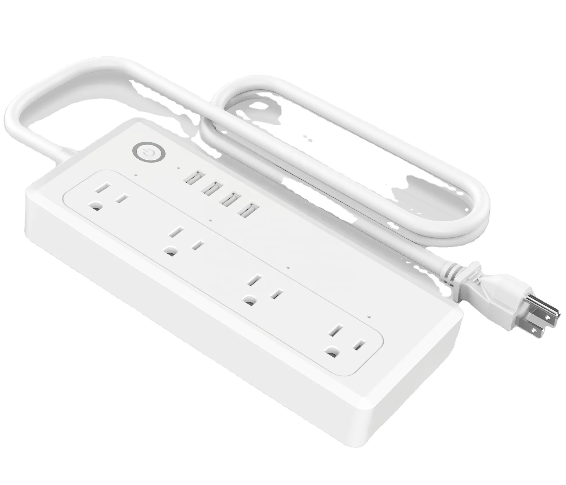 
US standard white color 4 way extendable smart retractable power strip timer switch wifi extension cord smart plug enclosure 