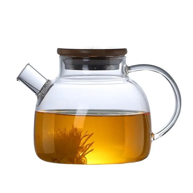 Coffee Tea Accessories Glass Teapot Heatable 1000 ml 1800ml  Borosilicate Clear Tea Kettle with Bamboo&Stainless Steel  Lid