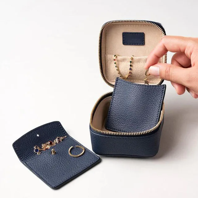 wholesale jewelry earing small case 2 individual sleeves Storage Case zipper faux leather jewelry box