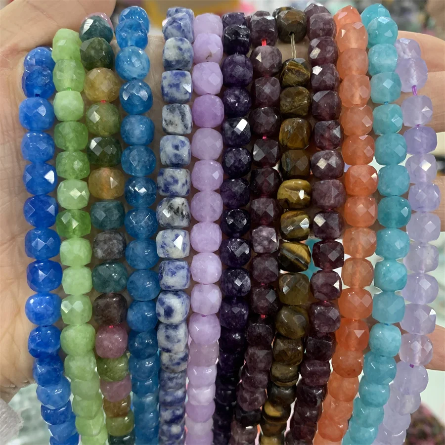 wholesale Dyed jade Semi-precious Stone 8*8mm Square faceted bead Cube Beads For Jewelry Making